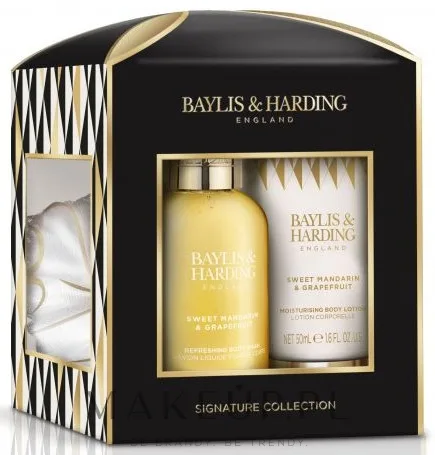 Baylis & Harding Baylis & Harding Sweet Mandarin & Grapefruit (sh/gel/100 мл + b/milk/50 мл + sponge/1pcs) - Набор для тела Baylis and Harding Sweet Mandarin and Grapefruit с цитрусовым ароматом: гель для душа 100 мл, молочко для тела 50 мл, губка