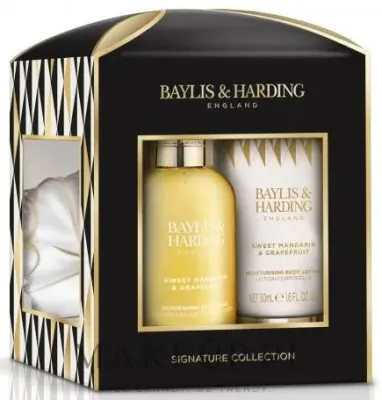 Baylis & Harding Baylis & Harding Sweet Mandarin & Grapefruit (sh/gel/100 мл + b/milk/50 мл + sponge/1pcs) - Набор для тела Baylis and Harding Sweet Mandarin and Grapefruit с цитрусовым ароматом: гель для душа 100 мл, молочко для тела 50 мл, губка