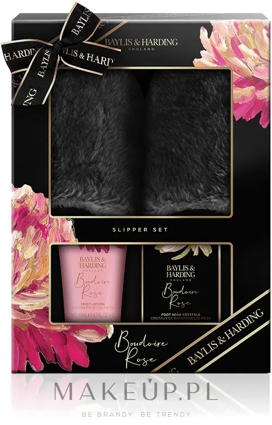 Набор для ног Baylis & Harding Boudoire Rose лосьон соль для ванны и тапочки с ароматом розы 140 мл+100 г