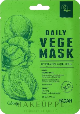 Тканевая маска с экстрактом листьев капусты Yadah Daily Vege Mask Cabbage