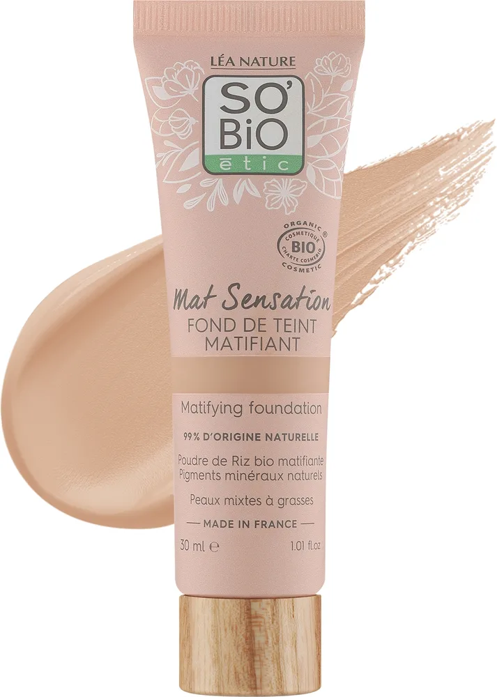 Тональная основа So'Bio Etic Mat Sensation матирующая натуральная, 30 мл, оттенок 20 - Rose Beige