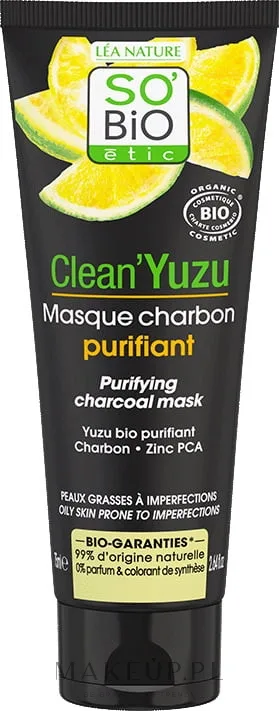 Очищающая маска с древесным углём и юдзу So'Bio Etic Clean'Yuzu Purifying Charcoal Mask