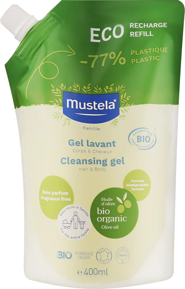 Гель для мытья тела и волос Mustela Bio Organic без запаха, 400 мл