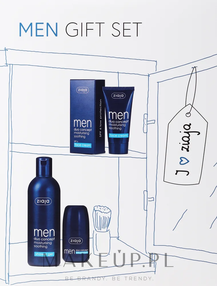 Набор Ziaja Men Duo Concept крем для лица SPF 6 50 мл гель для душа 300 мл и антиперспирант 60 мл