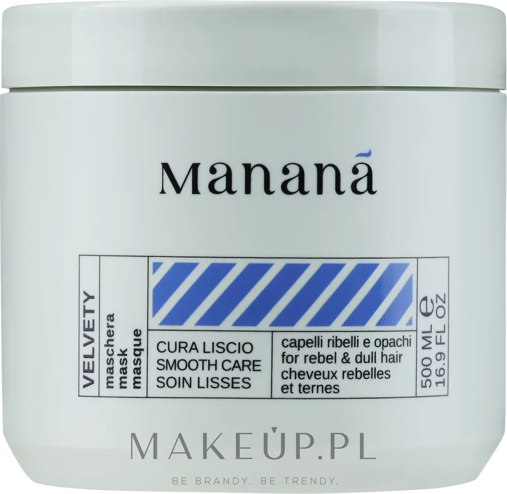 Маска для непослушных волос Manana Velvety разглаживающая, аргановое масло, масло какао, белая глина, овёс, 250 мл