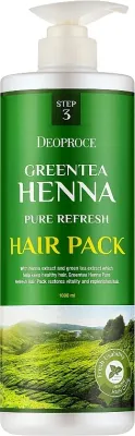 Маска для волос Deoproce Green Tea Henna Pure Refresh Hair Pack с зелёным чаем и хной, укрепляющая, 1000 мл