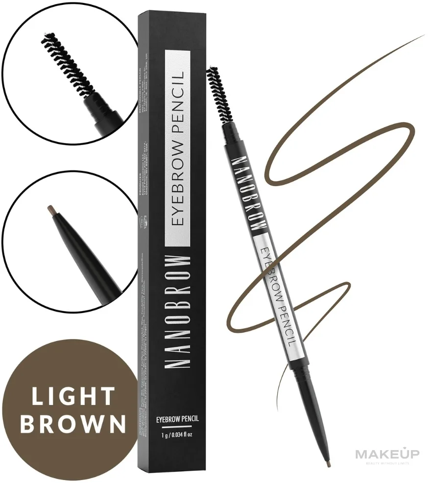 Карандаш для бровей Nanobrow Eyebrow Pencil двусторонний, с щёточкой для растушёвки, 1 г, оттенок Light Brown