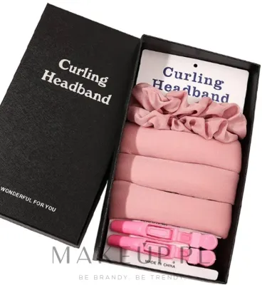 Набор для завивки волос Ecarla Curling Headband мягкая повязка резинка и 2 зажима розовый