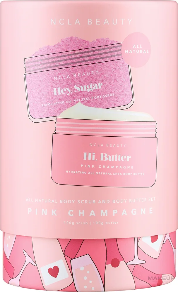Набор для тела NCLA Beauty Pink Champagne скраб и масло с маслом ши какао и манго 100 мл+100 г