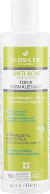Бесспиртовой нормализующий тоник Floslek Anti Acne с алоэ, ниацинамидом и салициловой кислотой, 225 мл