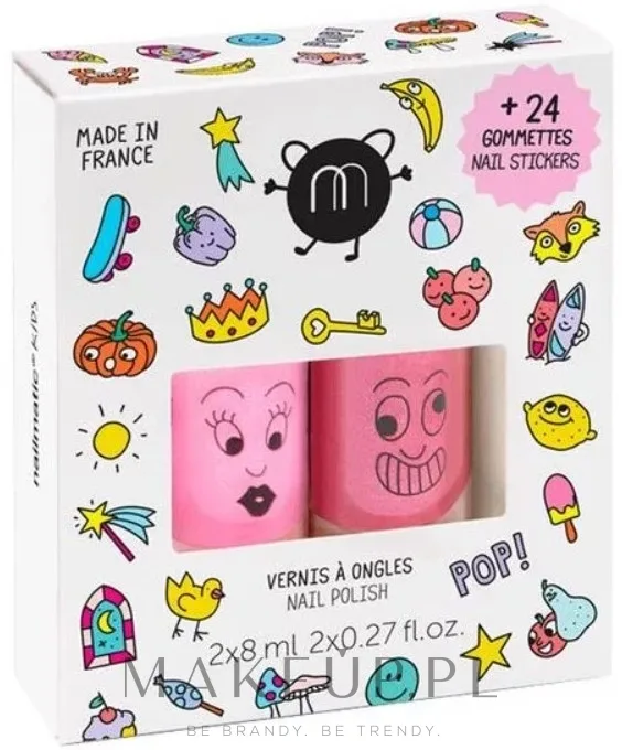 Набор детских лаков для ногтей Nailmatic Pop Kids 2 оттенка по 8 мл и 24 наклейки для ногтей