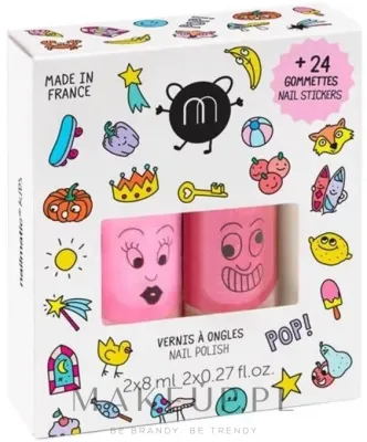 Набор детских лаков для ногтей Nailmatic Pop Kids 2 оттенка по 8 мл и 24 наклейки для ногтей