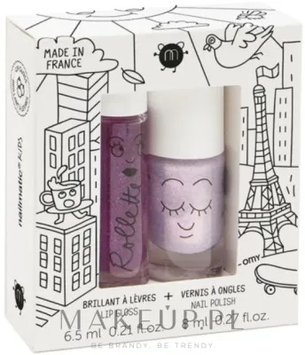 Набор детский Nailmatic Kids Lovely City блеск для губ с витаминами черники 6.5 мл и лак для ногтей Elliot 8 мл