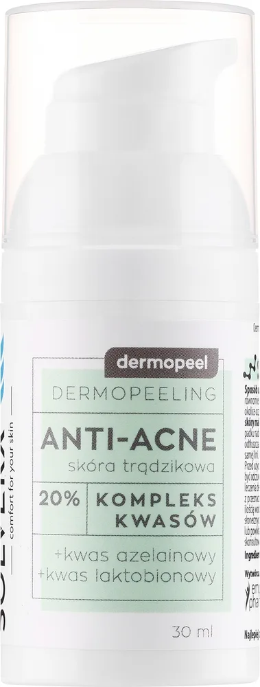 Solverx Dermopeel Peeling Anti-Acne кислотный дермопилинг 20% азелаиновая и лактобионовая кислоты 30 мл
