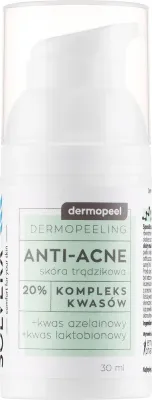 Solverx Dermopeel Peeling Anti-Acne кислотный дермопилинг 20% азелаиновая и лактобионовая кислоты 30 мл