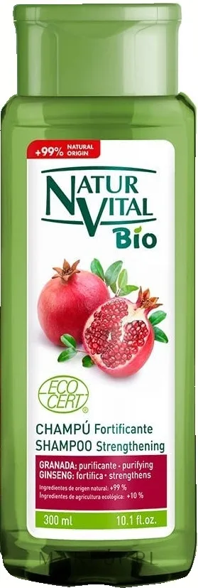 Шампунь Natur Vital органический укрепляющий с гранатом, женьшенем, алоэ и инулином, 300 мл, Испания