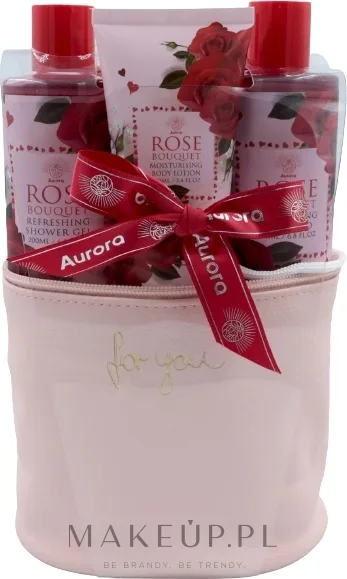 Набор Aurora Rose Bouquet гель для душа 200 мл шампунь 200 мл лосьон для тела 100 мл и косметичка