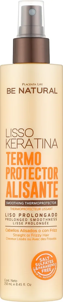Placenta Life Be Natural Lisso Keratina Smoothing Thermoprotector термозащита для волос спрей-молочко с кератином и маслами, перед феном и утюжком, 250 мл