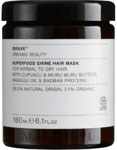 Маска для блеска волос Evolve Superfood Shine, масло купуасу, бабассу, экстракт баобаба, масло мурумуру, 180 мл