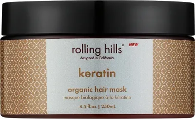 Rolling Hills Keratin Organic Hair Mask маска для волос с кератином для сухих и поврежденных волос, разглаживающая, увлажняющая 250 мл