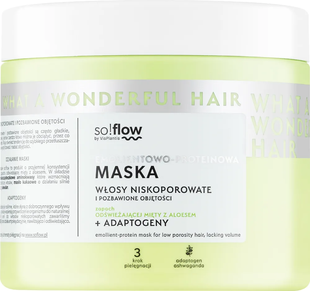 Маска для низкопористых волос So!Flow с ашвагандой, масло какао, сквалан, аминокислоты, для объёма, 400 мл