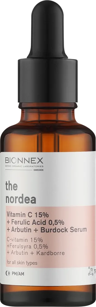 Сыворотка для лица Bionnex Nordea с витамином C 15%, феруловой кислотой, арбутином и лопухом 30 мл