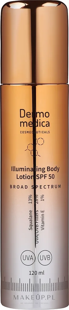 Dermomedica Illuminating Body Lotion SPF 50 — сияющий солнцезащитный бальзам для тела SPF 50 со скваланом, 120 мл