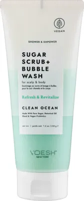 Voesh Voesh Sugar Scrub+Bubble Wash Clean Ocean - Сахарный скраб 2 в 1 для кожи головы и тела Pure Ocean с пробиотиками 210 г
