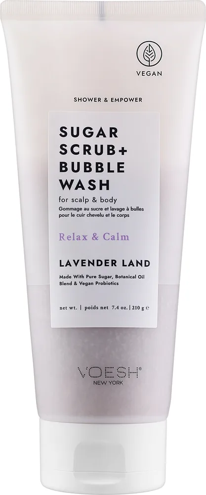 Voesh Voesh Sugar Scrub+Bubble Wash Lavender Land - Сахарный скраб 2 в 1 для кожи головы и тела Lavender Land с лавандой 210 г