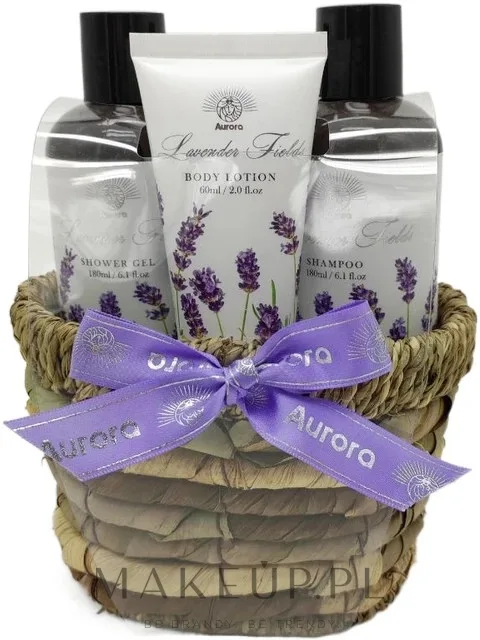 Набор Aurora Lavender Fields гель для душа 180 мл шампунь 180 мл и лосьон для тела 60 мл в корзинке