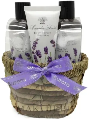 Набор Aurora Lavender Fields гель для душа 180 мл шампунь 180 мл и лосьон для тела 60 мл в корзинке