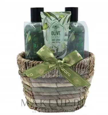 Набор Aurora Olive Scent гель для душа 180 мл шампунь 180 мл и лосьон для тела 60 мл в корзинке