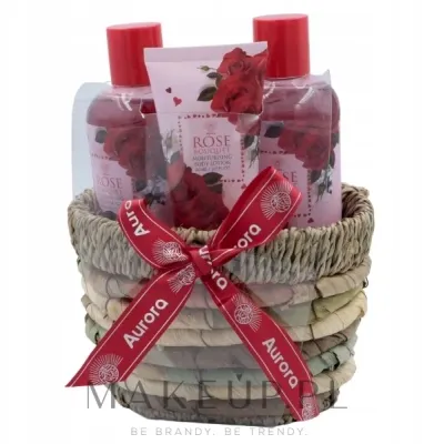 Набор Aurora Rose Bouquet гель для душа шампунь и лосьон для тела с ароматом розы в корзинке 2x180+60 мл