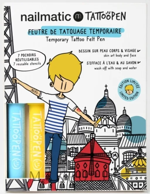 Набор для временных тату Nailmatic Tattopen Duo Set To Travel To Paris два маркера и трафареты, лимитированная серия