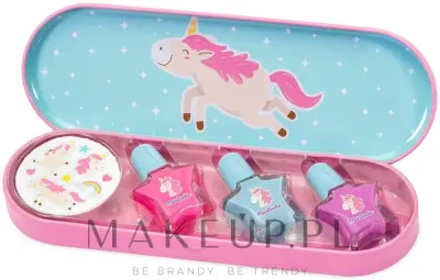 Набор детский Martinelia Unicorn Sweet Dreams 3 лака для ногтей и наклейки в металлическом футляре