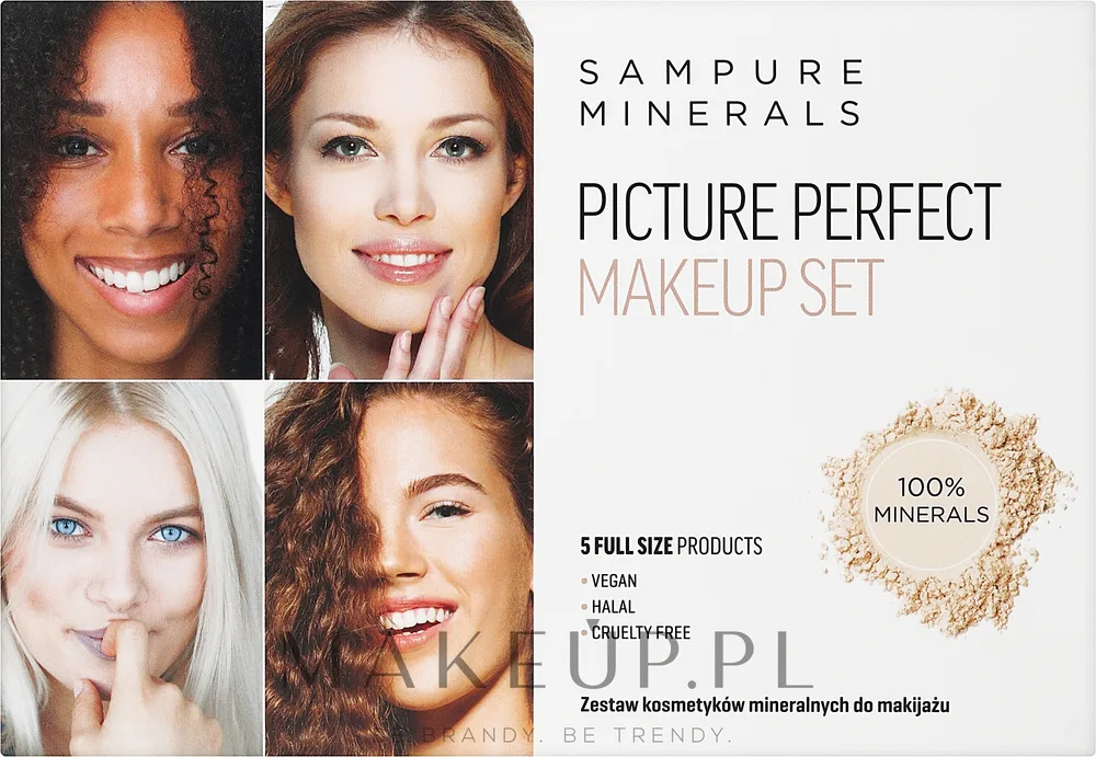 Sampure Minerals Picture Perfect Makeup Set Pale набор для макияжа минеральный кисть кабуки кисть для румян рассыпчатая пудра тональная пудра румяна 5 предметов