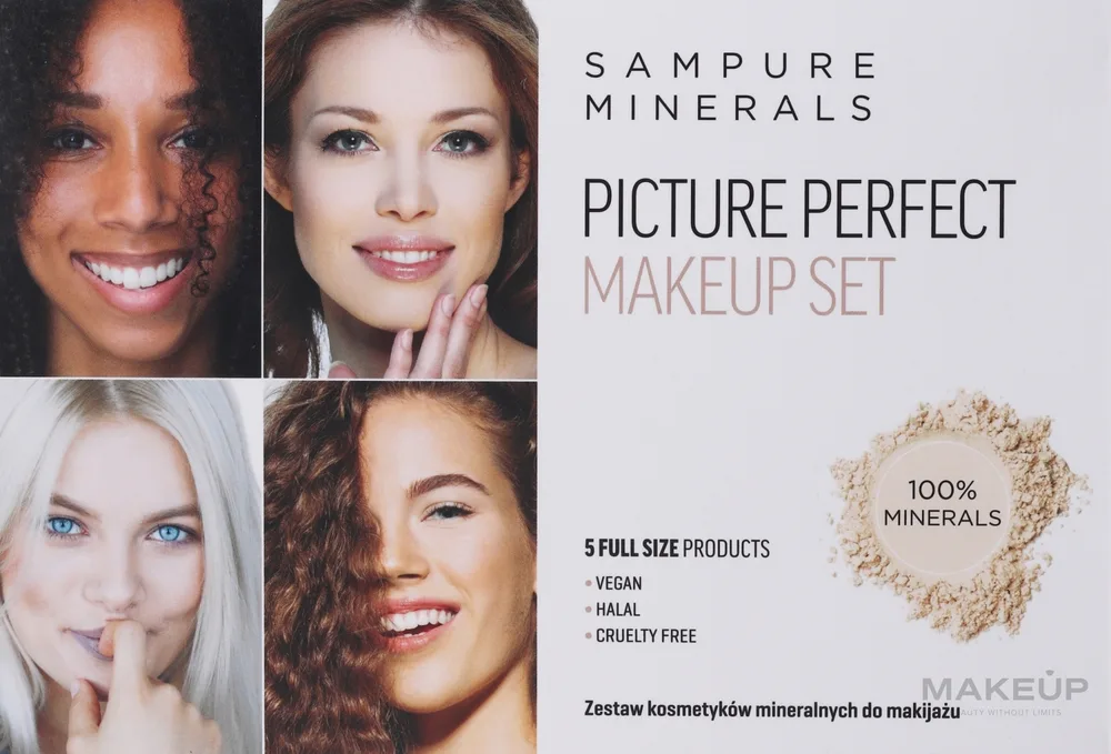 Sampure Minerals Picture Perfect Makeup Set Fair набор минерального макияжа для светлой кожи пудра основа румяна две кисти 5 предметов