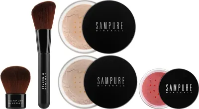 Sampure Minerals Picture Perfect Makeup Set Tan набор минеральной косметики 5 предметов, минеральная пудра, тональная основа, румяна и кисти