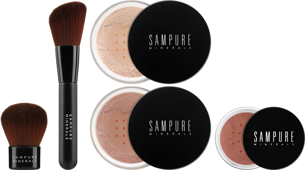 Sampure Minerals Picture Perfect Makeup Set Dark набор для макияжа минеральный пудра тональная основа румяна кисти 5 предметов