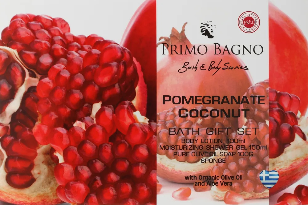 Набор Primo Bagno Pomegranate Coconut лосьон гель для душа мыло и мочалка с алоэ 100+150 мл+100 г