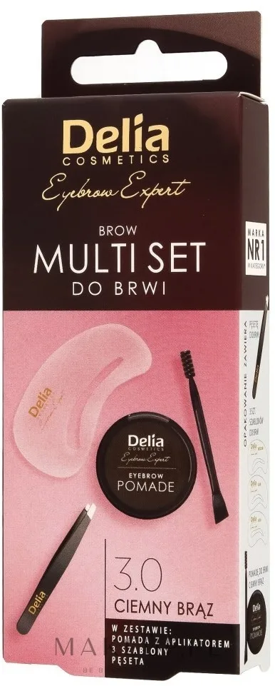 Набор для бровей Delia Cosmetics помада пинцет и три трафарета, оттенок 3.0 - Dark Brown