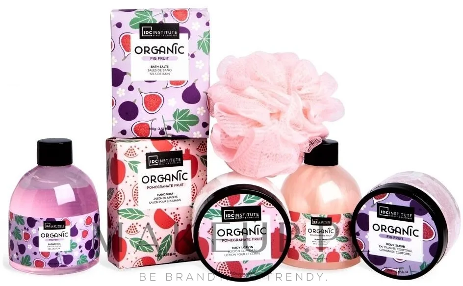 Набор IDC Institute Organic мыло для рук 130 г лосьон для тела 120 мл пена для ванны и другие средства с гранатом 7 предметов