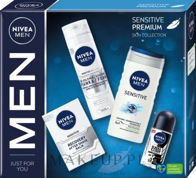Мужской набор NIVEA MEN Sensitive Premium гель для душа дезодорант бальзам и пена для бритья 250+100+200 мл