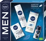Мужской набор NIVEA MEN Sensitive Premium гель для душа дезодорант бальзам и пена для бритья 250+100+200 мл — фото 1