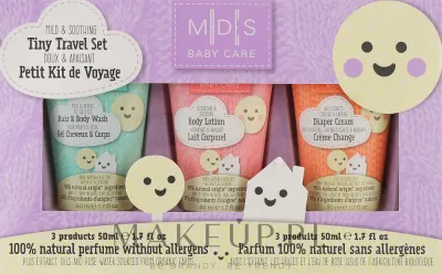 Mades Cosmetics Mades Cosmetics M|D|S Baby Care Tiny Travel Set (gel/50 мл + b/cr/50 мл + b/lot/50 мл) * - Детский набор Mades Baby Care гель-шампунь без слез крем под подгузник и лосьон с овсом 3x50 мл уценка упаковки