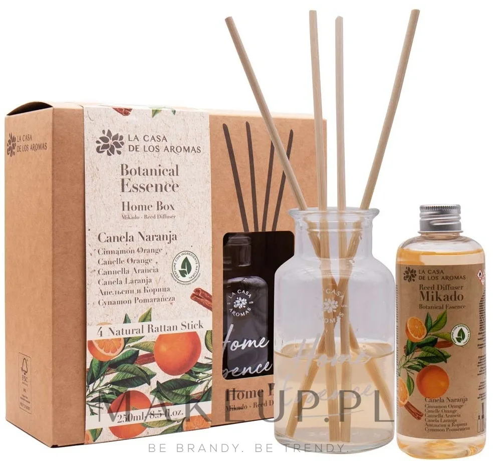 Набор La Casa De Los Aromas Reed Diffuser XL наполнитель 250 мл 4 палочки и стеклянный флакон корица и апельсин