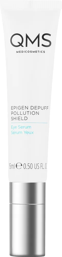 Сыворотка для области вокруг глаз QMS Epigen Depuff Pollution Shield с гиалуроновой кислотой скваланом и пантенолом для зрелой кожи 15 мл
