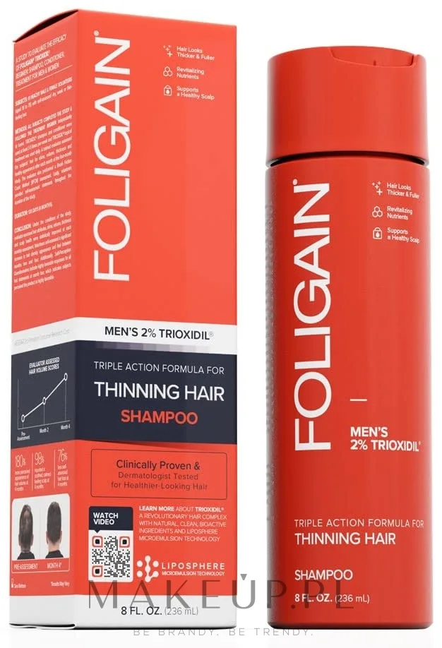 Шампунь Foligain Triple Action против выпадения волос для мужчин, с комплексом Trioxidil, 236 мл