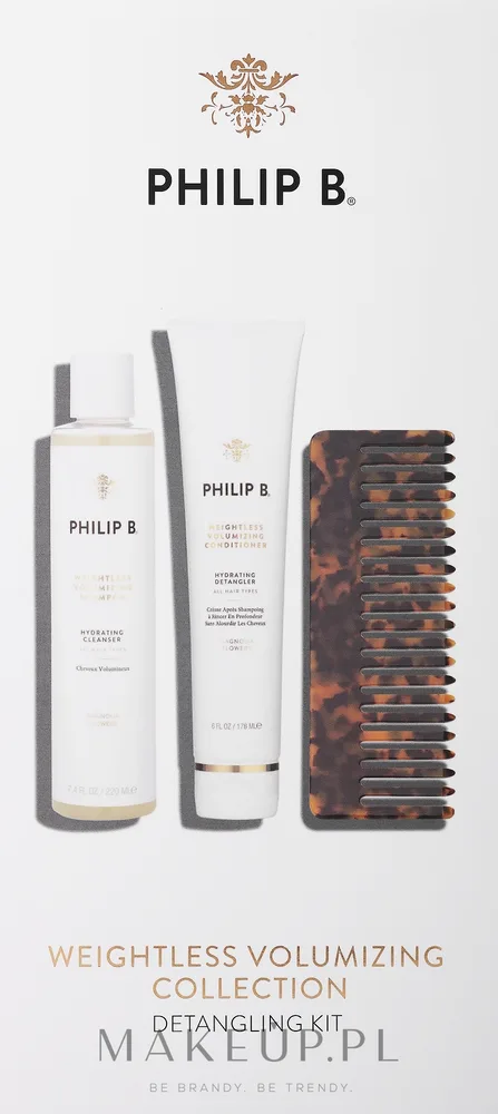 Набор для объема волос Philip B Weightless Volumizing шампунь кондиционер и расческа с пантенолом и экстрактом риса 220+178 мл