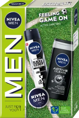 Мужской набор NIVEA MEN Feeling Game On гель для душа 3в1 с углем антиперспирант и крем для тела 250+150+30 мл